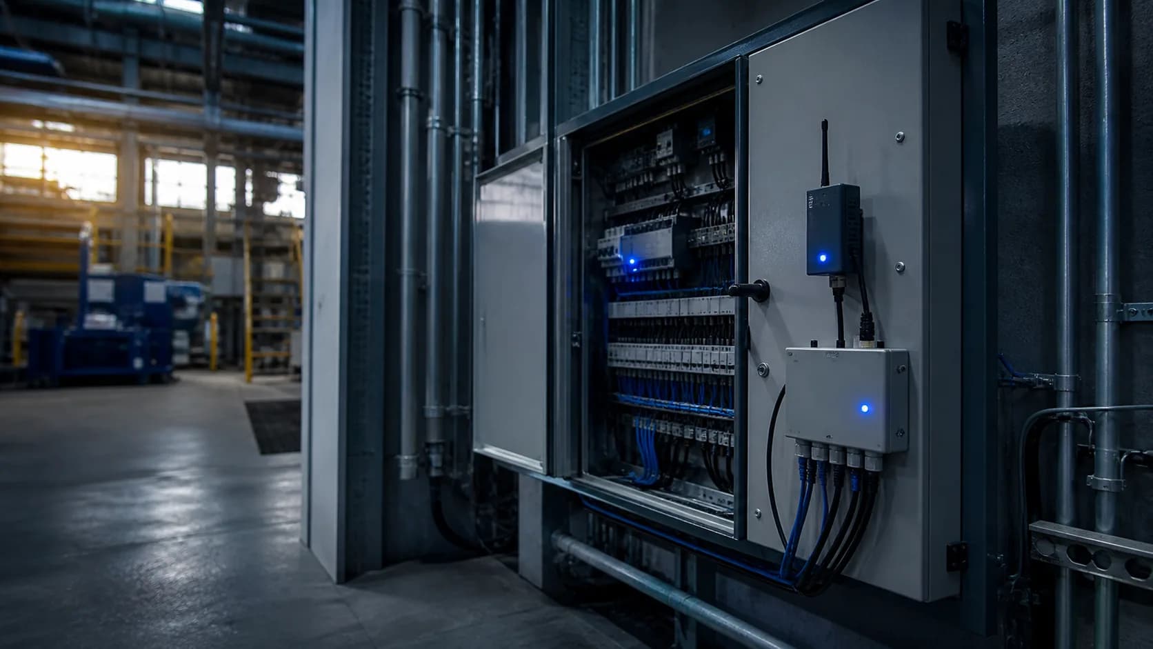 IoT-connected electrical control panel in an industrial facility